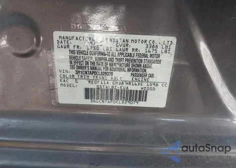 2012 Nissan Versa 1.6 Sv z USA, uszkodzony, nr VIN 3N1CN7AP0CL829079